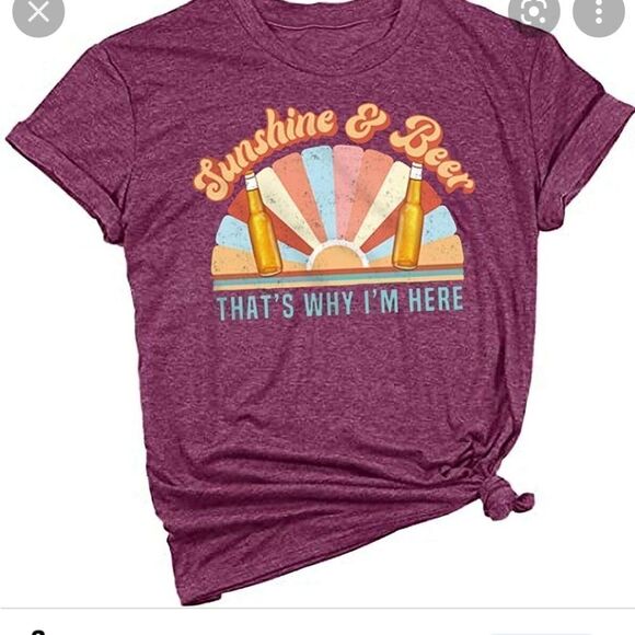 New Small SUNSHINE AND BEER THATS WHY I'M HERE Purple T-Shirt Funny Grap… - Picture 2 of 4